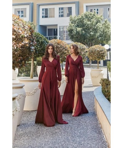 Long Sleeve Bridesmaid Dresses for Wedding with Slit V Neck Chiffon Formal Party Dress Evening Gown Yellow $31.20 Dresses