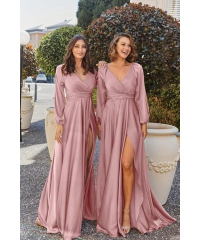 Long Sleeve Bridesmaid Dresses for Wedding with Slit V Neck Chiffon Formal Party Dress Evening Gown Yellow $31.20 Dresses