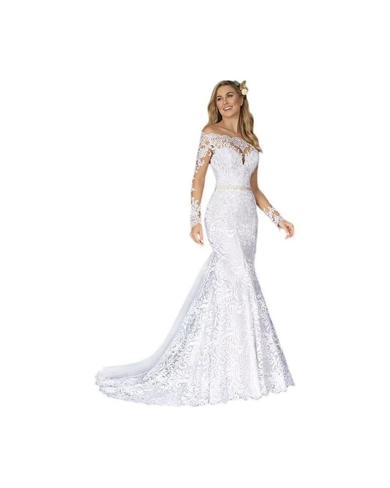 Women's Beach Wedding Dresses for Bride 2024 Long Lace Wedding Bridal Gowns YZTSWD057 H-white $57.35 Dresses