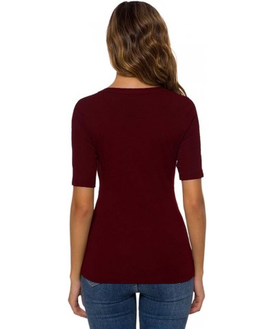 Womens Square U Neck Short Sleeve Basic Tee Tops Fitted Cotton T-Shirts for Summer Winter Layer 39962 Burgundy $11.59 T-Shirts