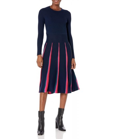 Women's Pleated Sweater Dress Indigo Multi $53.92 Dresses