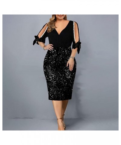 Women's Romper Plus Size Sequin Mesh 5 Minutes Sleeve Waist Dress Sequined Neck Dress Dresses for Summer Black $10.01 Dresses