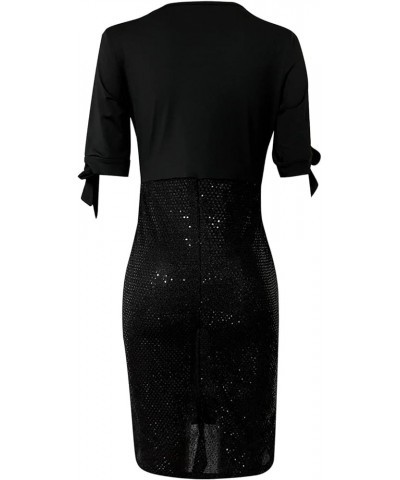 Women's Romper Plus Size Sequin Mesh 5 Minutes Sleeve Waist Dress Sequined Neck Dress Dresses for Summer Black $10.01 Dresses