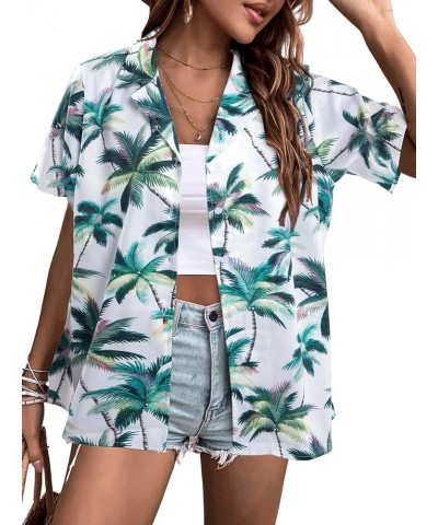 Womens Summer Hawaiian Shirts Soft Cool Floral Tropical Print T-Shirt Button Down V Neck Short Sleeve Tee Tops Green $14.10 B...