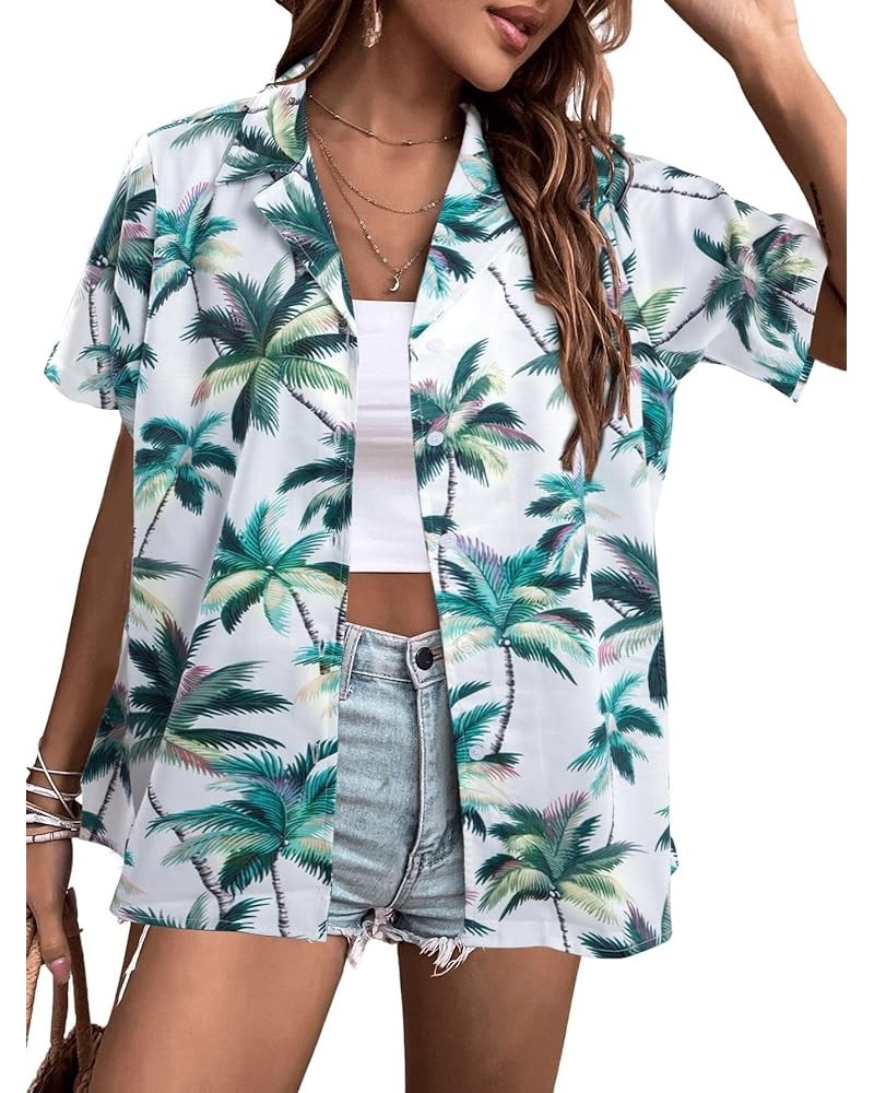 Womens Summer Hawaiian Shirts Soft Cool Floral Tropical Print T-Shirt Button Down V Neck Short Sleeve Tee Tops Green $14.10 B...