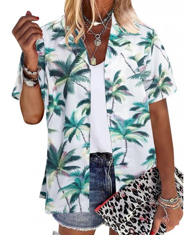 Womens Summer Hawaiian Shirts Soft Cool Floral Tropical Print T-Shirt Button Down V Neck Short Sleeve Tee Tops Green $14.10 B...