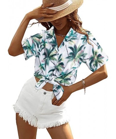 Womens Summer Hawaiian Shirts Soft Cool Floral Tropical Print T-Shirt Button Down V Neck Short Sleeve Tee Tops Green $14.10 B...