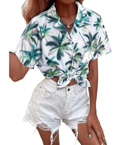 Womens Summer Hawaiian Shirts Soft Cool Floral Tropical Print T-Shirt Button Down V Neck Short Sleeve Tee Tops Green $14.10 B...