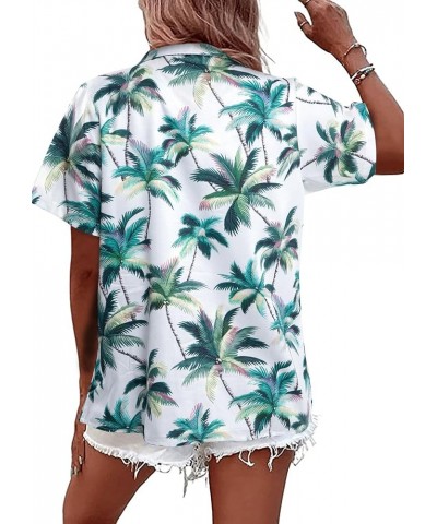 Womens Summer Hawaiian Shirts Soft Cool Floral Tropical Print T-Shirt Button Down V Neck Short Sleeve Tee Tops Green $14.10 B...