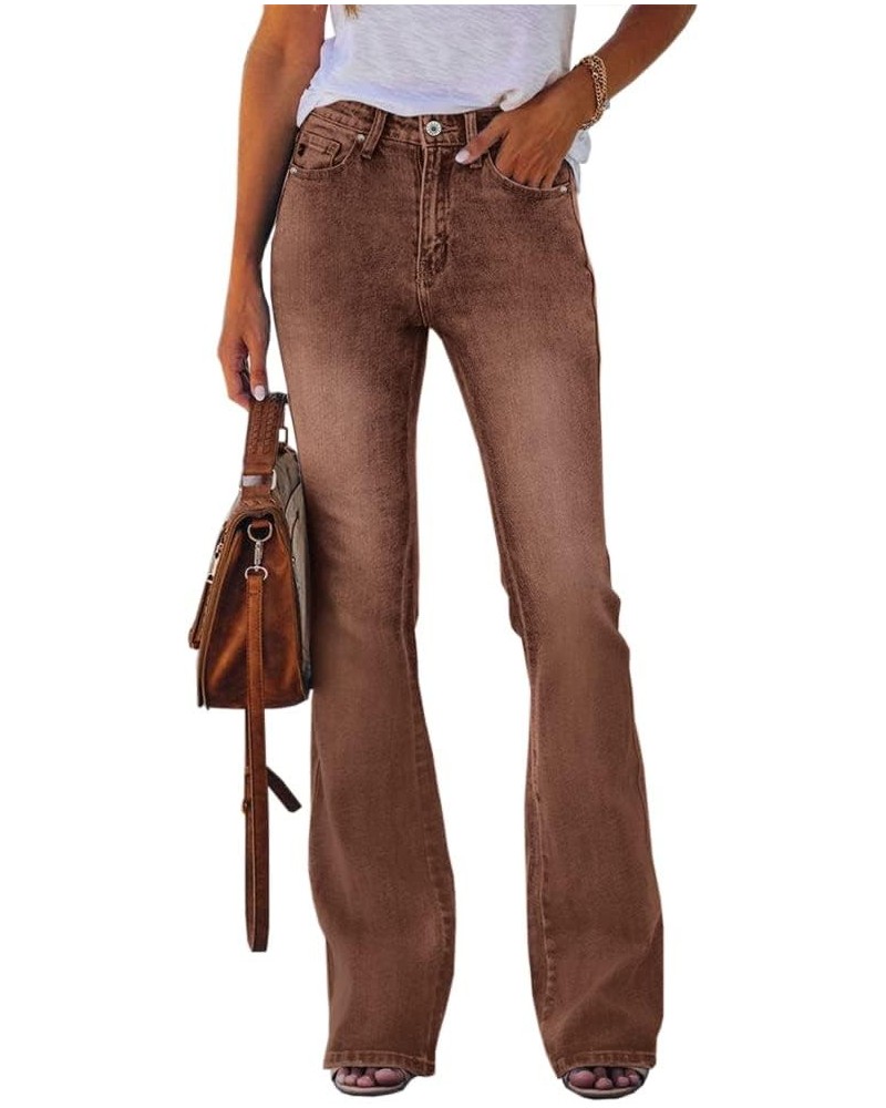 Womens High Waisted Jeans Flare Stretch Boyfriend Bootcut Casual Denim Pants Brown $29.14 Jeans