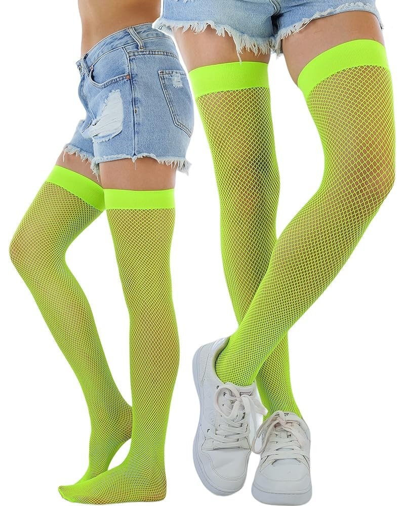 Women's Nylon Thigh High Schoolgirl Opaque Stockings Fishnet - Neon Green $9.44 Socks