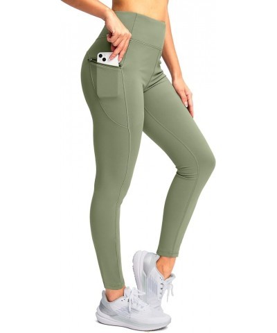 Women's Fleece Lined Winter Leggings Water Resistant High Waisted Thermal Hiking Running Warm Pants Women Pockets Sage Green ...