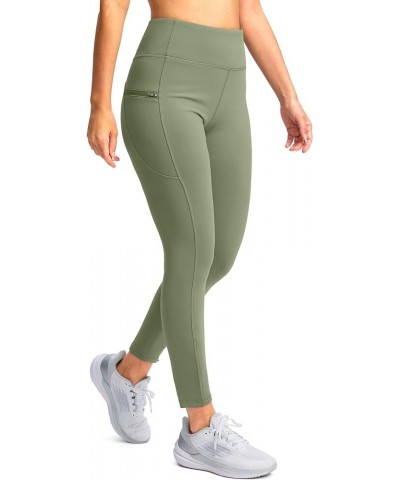 Women's Fleece Lined Winter Leggings Water Resistant High Waisted Thermal Hiking Running Warm Pants Women Pockets Sage Green ...