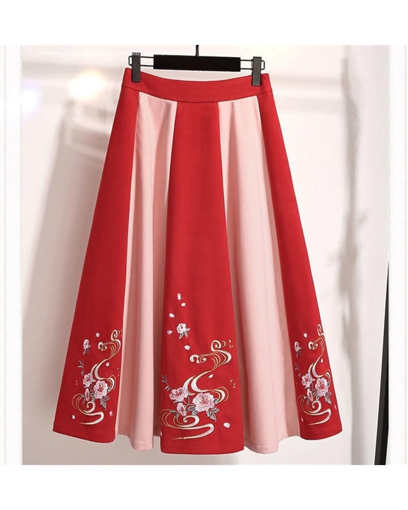 Chinese Embroidery Thin Coat Women's Coat Woolen Spring Cheongsam Hanfu Skirt (Color : Auburn, Size : L 50kg-57kg) 5XL 90kg-1...