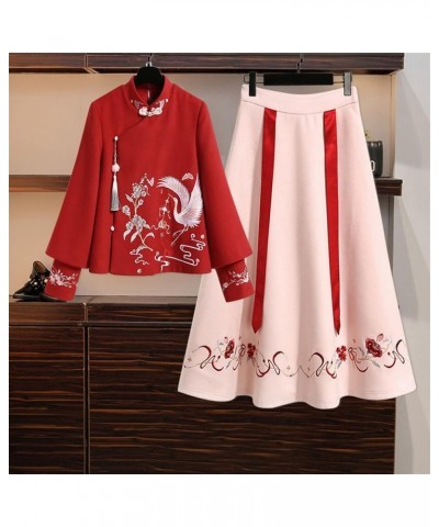 Chinese Embroidery Thin Coat Women's Coat Woolen Spring Cheongsam Hanfu Skirt (Color : Auburn, Size : L 50kg-57kg) 5XL 90kg-1...