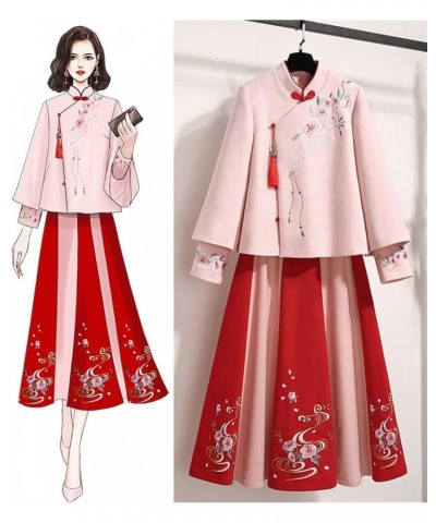 Chinese Embroidery Thin Coat Women's Coat Woolen Spring Cheongsam Hanfu Skirt (Color : Auburn, Size : L 50kg-57kg) 5XL 90kg-1...