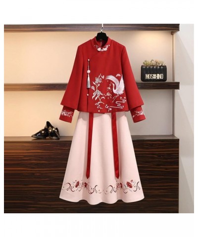 Chinese Embroidery Thin Coat Women's Coat Woolen Spring Cheongsam Hanfu Skirt (Color : Auburn, Size : L 50kg-57kg) 5XL 90kg-1...