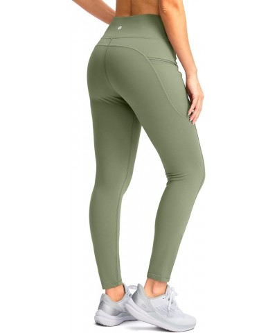 Women's Fleece Lined Winter Leggings Water Resistant High Waisted Thermal Hiking Running Warm Pants Women Pockets Sage Green ...