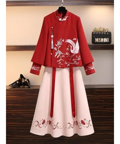 Chinese Embroidery Thin Coat Women's Coat Woolen Spring Cheongsam Hanfu Skirt (Color : Auburn, Size : L 50kg-57kg) 5XL 90kg-1...