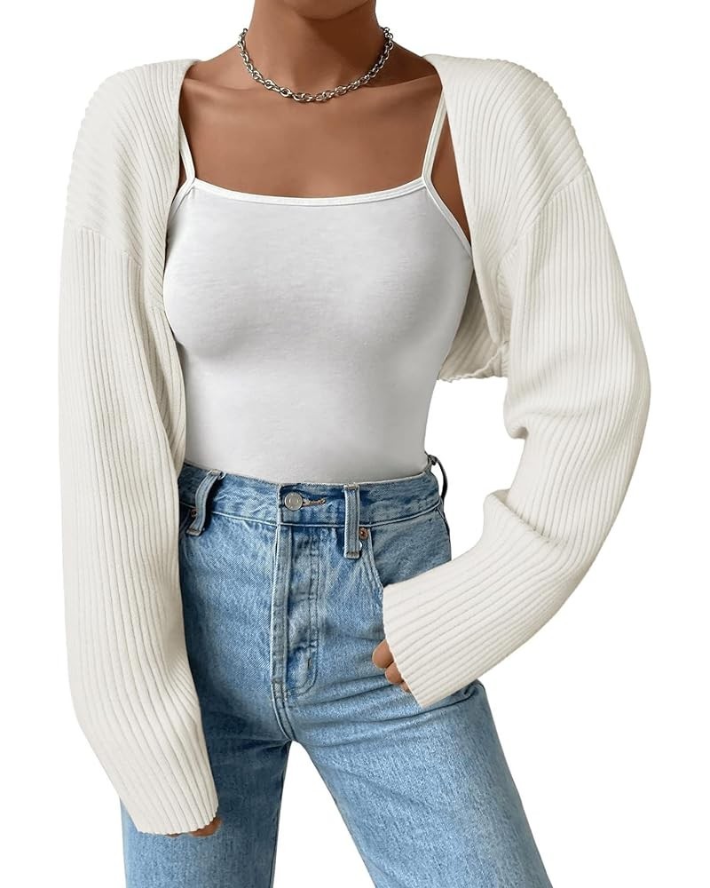 Women 2024 Fall Winter Shrug Sweater Long Sleeve Knit Bolero Crop Top Drop Shoulder Cardigan for Dresses White $14.72 Sweaters