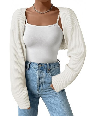 Women 2024 Fall Winter Shrug Sweater Long Sleeve Knit Bolero Crop Top Drop Shoulder Cardigan for Dresses White $14.72 Sweaters