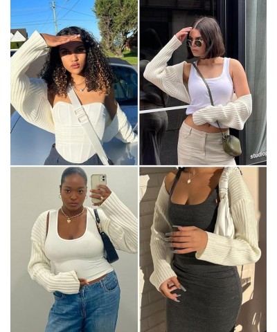 Women 2024 Fall Winter Shrug Sweater Long Sleeve Knit Bolero Crop Top Drop Shoulder Cardigan for Dresses White $14.72 Sweaters