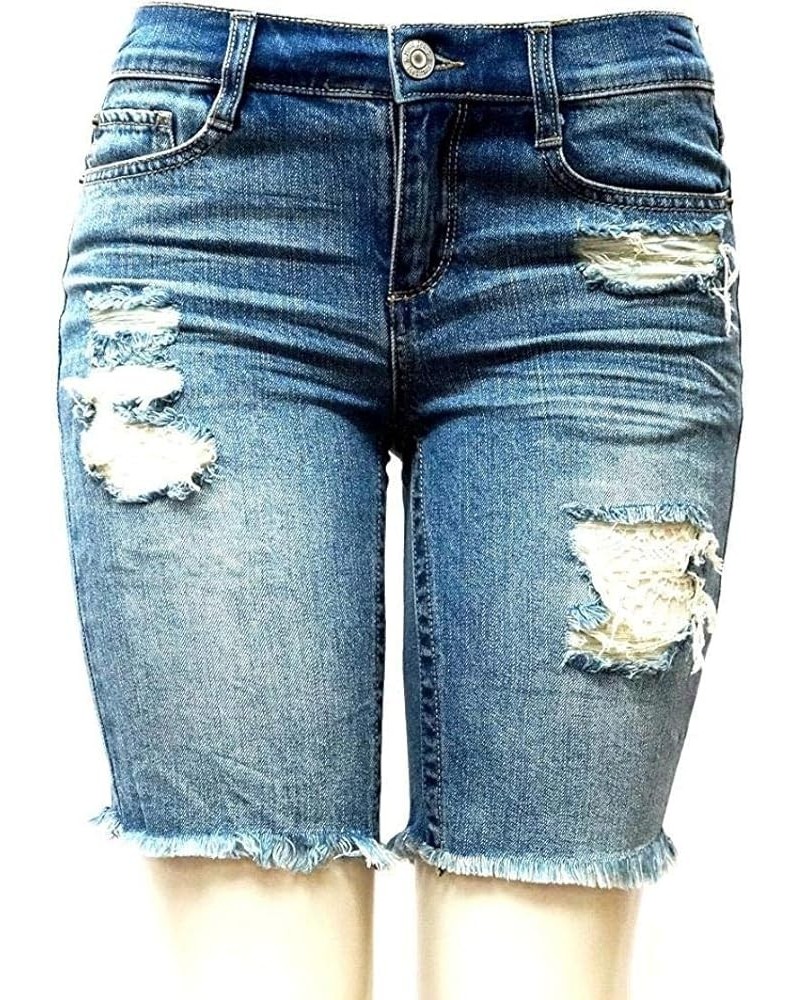 Juniors Women's Blue Denim Jeans Skinny Ripped Distressed Bermuda Shorts Muddn Blue Ripped Short $14.24 Shorts