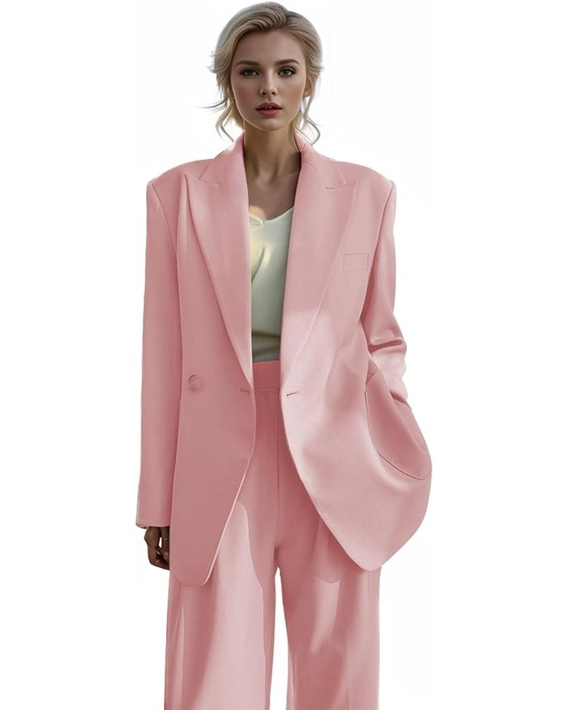 Womens Suits 2 Piece Set Loose Fit Pant Suits for Women Business Casual Women's Suiting Outfits E-pink-2pc $31.71 Suits