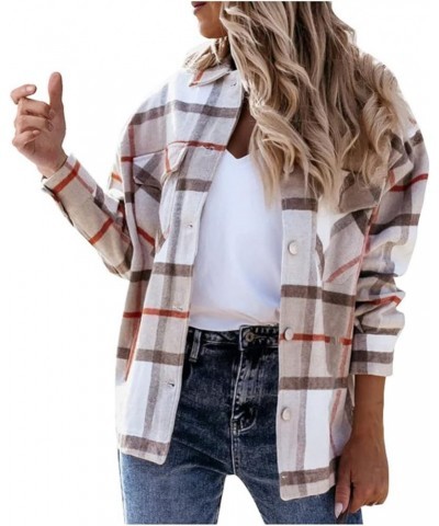 Women Long Shacket Jacket Plaid Tartan Open Front Coat Button Down Cardigan Flannel Lapel Jacket Casual Fashion Tunic Khaki 9...