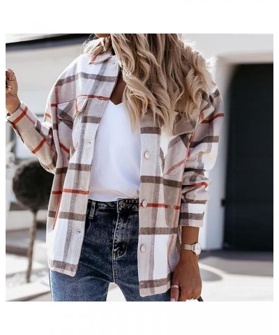 Women Long Shacket Jacket Plaid Tartan Open Front Coat Button Down Cardigan Flannel Lapel Jacket Casual Fashion Tunic Khaki 9...