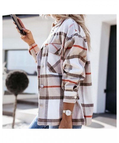 Women Long Shacket Jacket Plaid Tartan Open Front Coat Button Down Cardigan Flannel Lapel Jacket Casual Fashion Tunic Khaki 9...