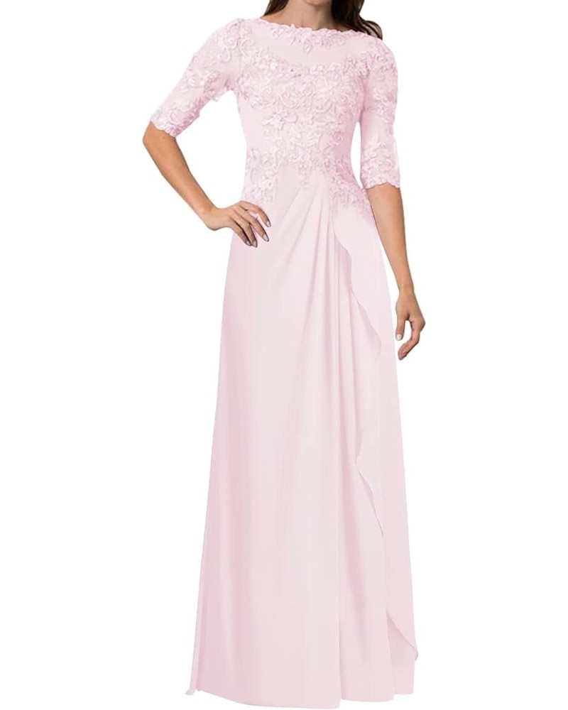 Mother of The Bride Dresses with Sleeves Lace Evening Dress Chiffon Mother of The Groom Dresses for Wedding Pink $36.66 Dresses