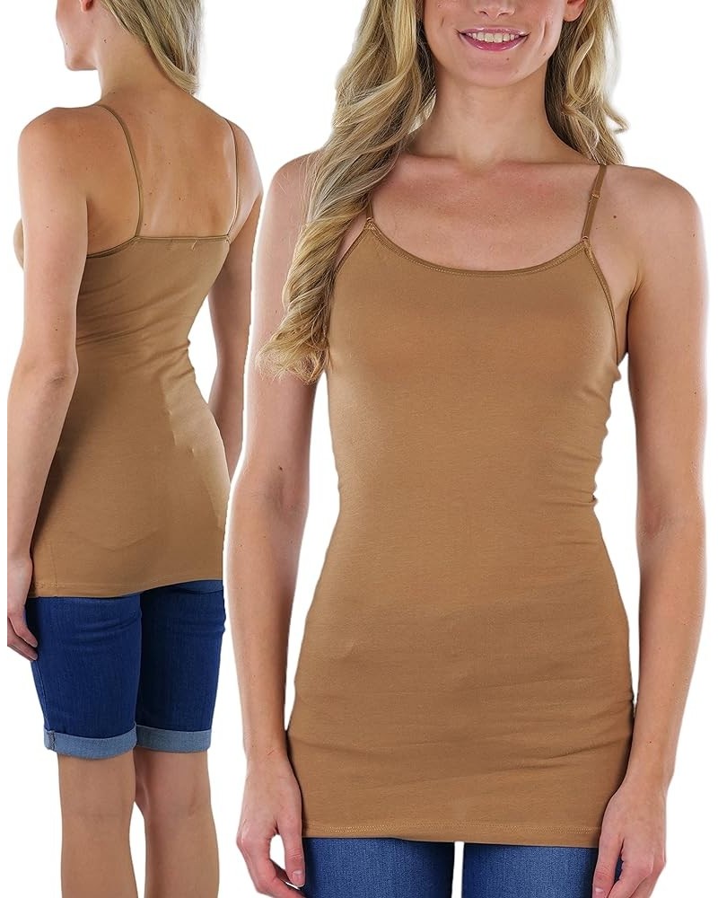 Women's Long Tank Top w/Adjustable Spaghetti Straps Beige $9.41 Tanks