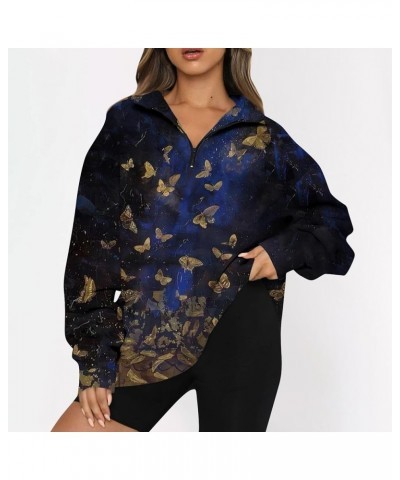 Half Zip Pullover Women Alaska Eagles Letter Print Graphic Sweatshirts for Women Long Sleeve Fall Tops H009-dark Blue $6.83 H...