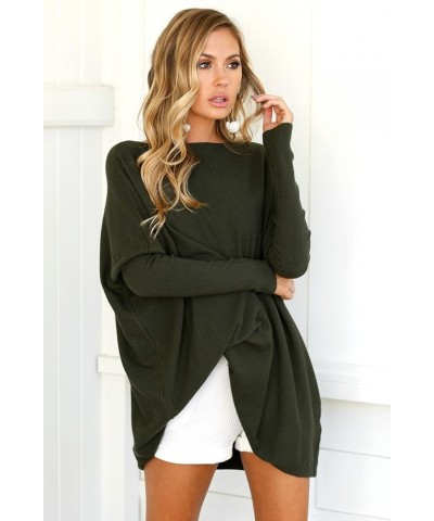 Sweaters for Women Long Dolman Sleeve Boat Neck Tunic Tops 2023 Fall Baggy Slouchy Pullover Sweaters Winter Fashion Army Gree...