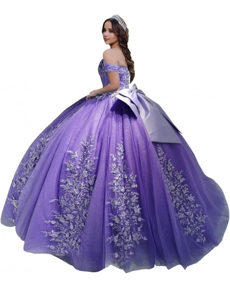 Puffy Tulle Quinceanera Dresses Sweetheart Ball Gowns with Bow Off The Shoulder Sweet 15 16 Dress PF55 Purple $46.19 Dresses