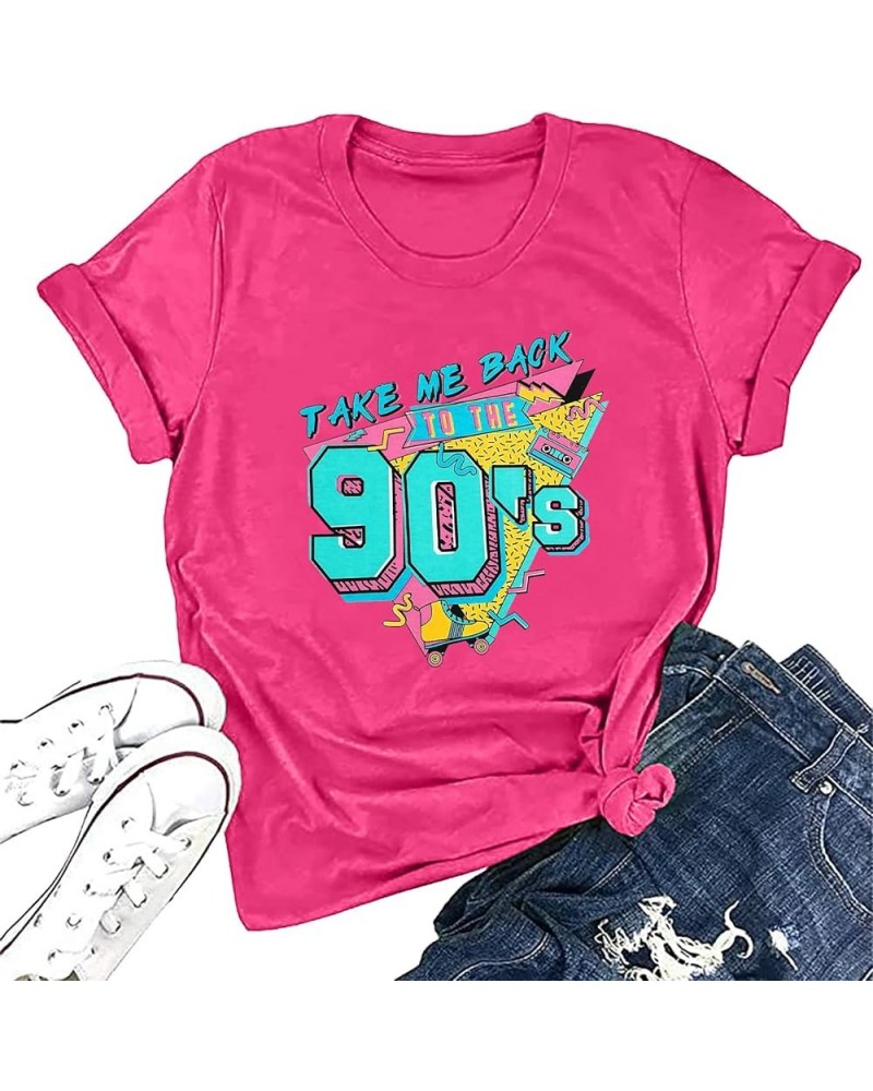 90s Outfit for Women Take Me Back to The 90's Shirt Vintage Neon Crew Neck Tops Tee for Birthday Party Gift Hot Pink $12.25 T...