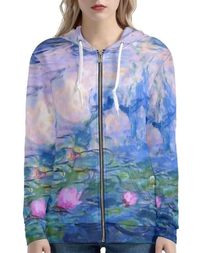 Zip Up Women's Hoodies & Sweatshirts XS-5XL Monet Lotus $12.82 Hoodies & Sweatshirts