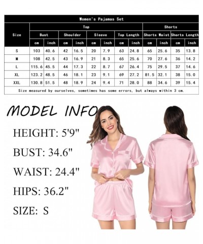 Womens Silk Satin Pajamas Set Short Sleeve Sleepwear Soft Button Down Loungewear 2 Piece Lace Pj Women Pink $11.79 Sleep & Lo...