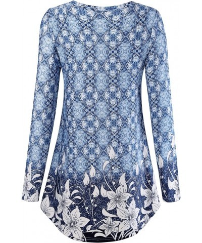 Women's Long Sleeve Tunic Tops for Leggings V-Neck Casual Blouse T-Shirt Blue Floral $13.95 Tops