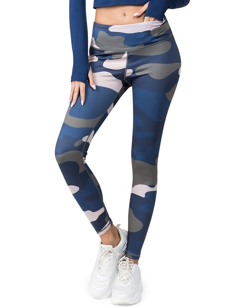 Women's Active Tummy Control High Waist Leggings - Yoga Workout Pants with Phone Pocket - Plus Size Options Blue Camouflage $...