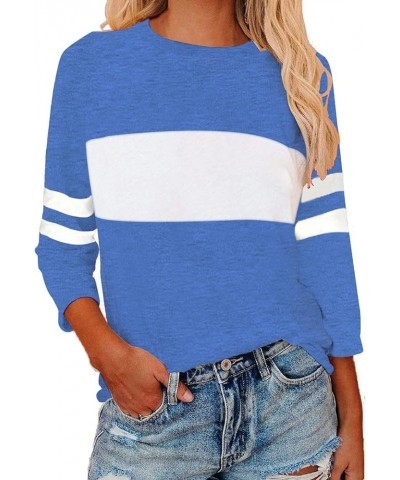 Womens 3/4 Sleeve Striped Shirt Baseball T-Shirts Round Neck Patchwork Casual Trendy Blouses 06-blue $12.97 T-Shirts