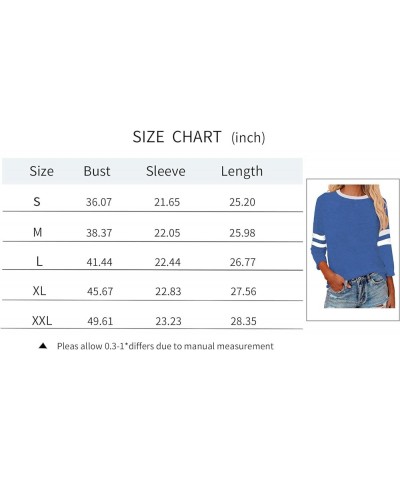 Womens 3/4 Sleeve Striped Shirt Baseball T-Shirts Round Neck Patchwork Casual Trendy Blouses 06-blue $12.97 T-Shirts