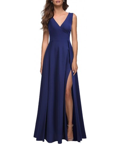 Women's V Neck Sleeveless Split Formal Dress Cocktail Party Prom Long Dresses Navy Blue $28.60 Dresses