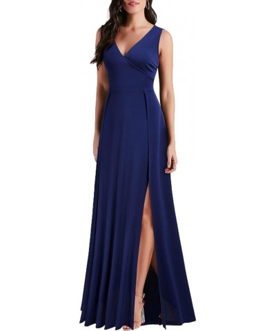 Women's V Neck Sleeveless Split Formal Dress Cocktail Party Prom Long Dresses Navy Blue $28.60 Dresses