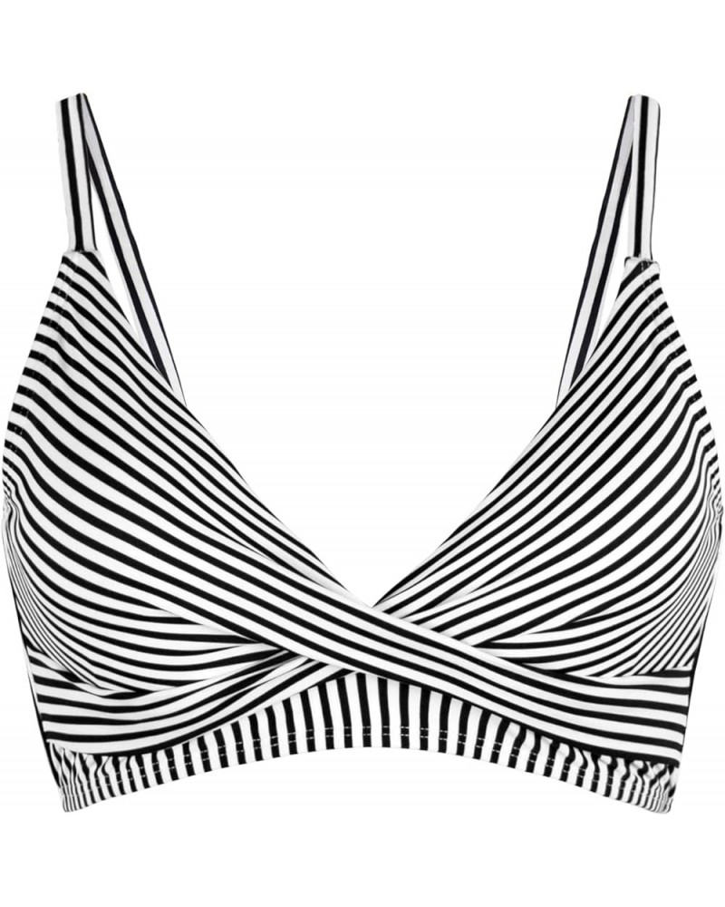 Women's Push Up Sexy V Neck Adjustable Twist Ruced Front Bikini Swimsuit Top Only Stripe $15.19 Swimsuits