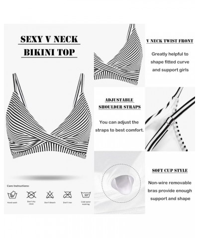 Women's Push Up Sexy V Neck Adjustable Twist Ruced Front Bikini Swimsuit Top Only Stripe $15.19 Swimsuits