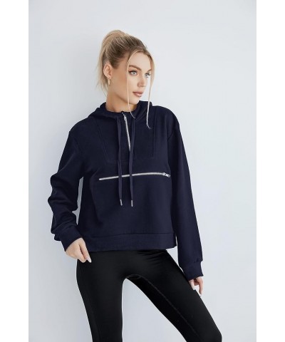 Women's Thin Tunic Hoodies Long Sleeve Zip Up Sweatshirts Pullover Blouse Tops Style2 - Navy $10.58 Hoodies & Sweatshirts