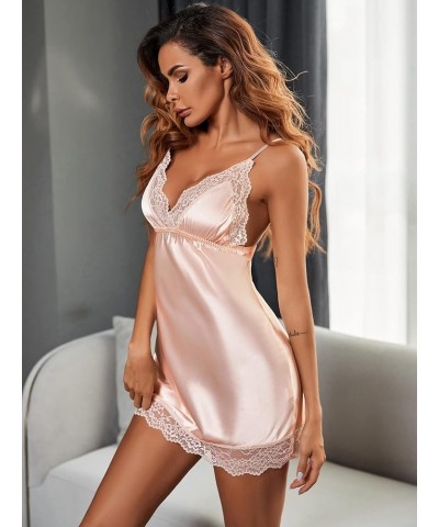 Lingerie for Women Lace Trim Satin Slips Sleep & Lounge (Color : Apricot, Size : Large) Small Apricot $12.14 Lingerie