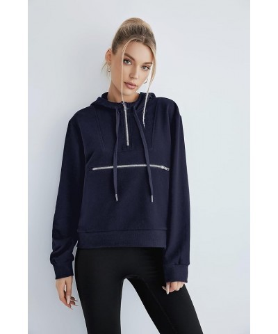 Women's Thin Tunic Hoodies Long Sleeve Zip Up Sweatshirts Pullover Blouse Tops Style2 - Navy $10.58 Hoodies & Sweatshirts